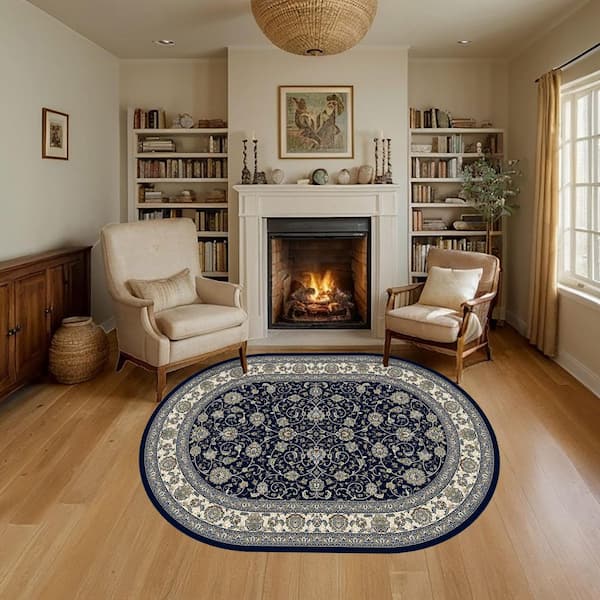 Ancient Garden Navy 5 ft. x 8 ft. Oval Indoor Area Rug