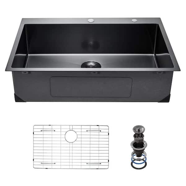 33 in. Kitchen Sink Workstation, 304 Stainless Steel Drop-In Single Bowl Farmhouse Basin with Accessories