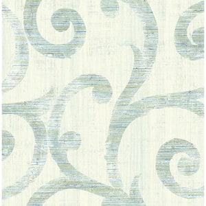 Eaglecrest Scroll Metallic Green, Blue, & Off-White Paper Strippable Roll (Covers 56.05 sq. ft.)