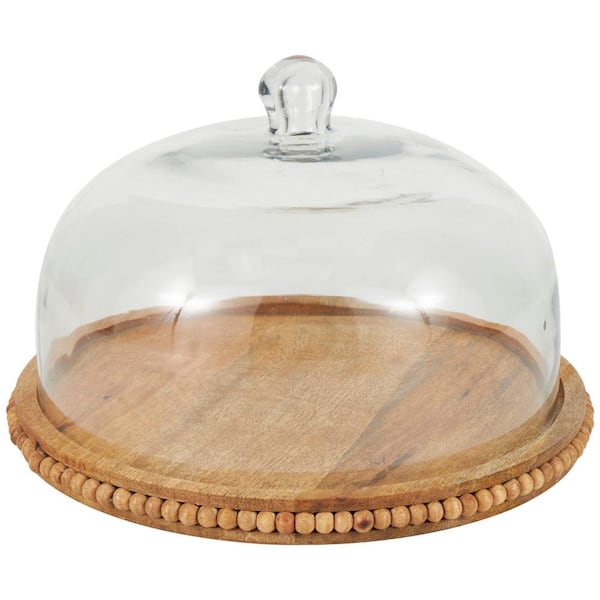 Litton Lane 1-Tier Brown Decorative Cake Stand with Glass Dome