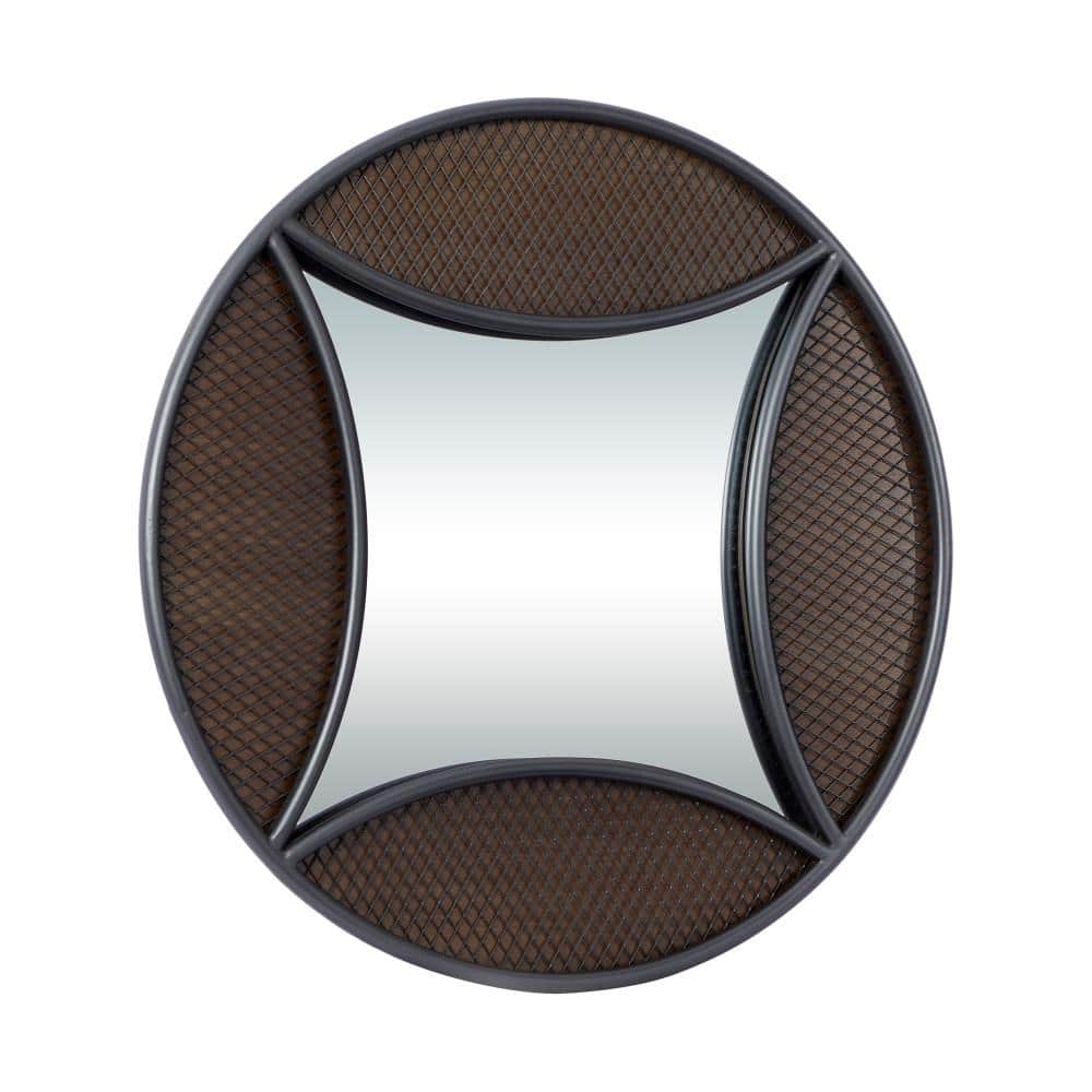 Brown Wood Industrial Round Wall Mirror 32"