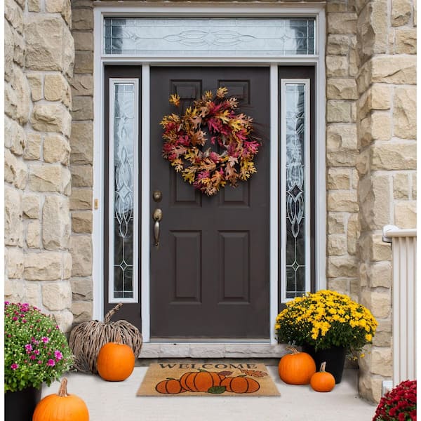 Autumn Foliage Brown 30 in. W x 18 in. L Natural Printed Coco Fibers with Rubber Backing Outdoor Door Mat