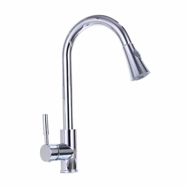 15.67 in. Single Handle Stainless Steel 360 ° Spout Swive Pull Down Sprayer Kitchen Faucet in Chrome