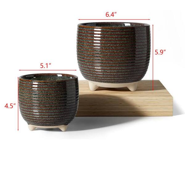 Black Ceramic Round Planter Set (2-Pack) L0CGX2S1XN - The Home Depot