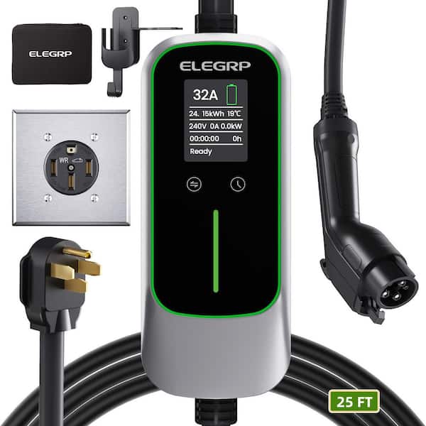 Portable Electric Vehicle Charger Level 2 EV Charger 240V 32A for BEVs/PHEVs 25 ft. Cable W/ NEMA 14-50 Outlet and Plug