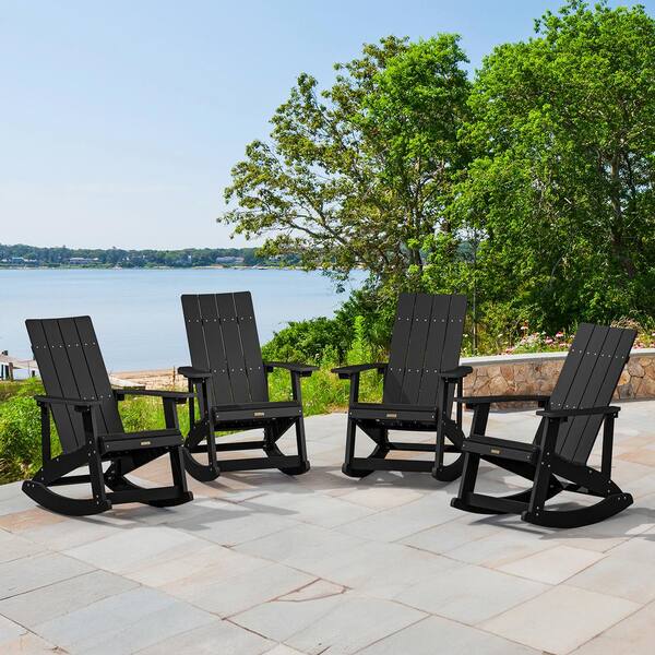 LUE BONA Black Plastic Adirondack Rocking Chair Porch Rockers