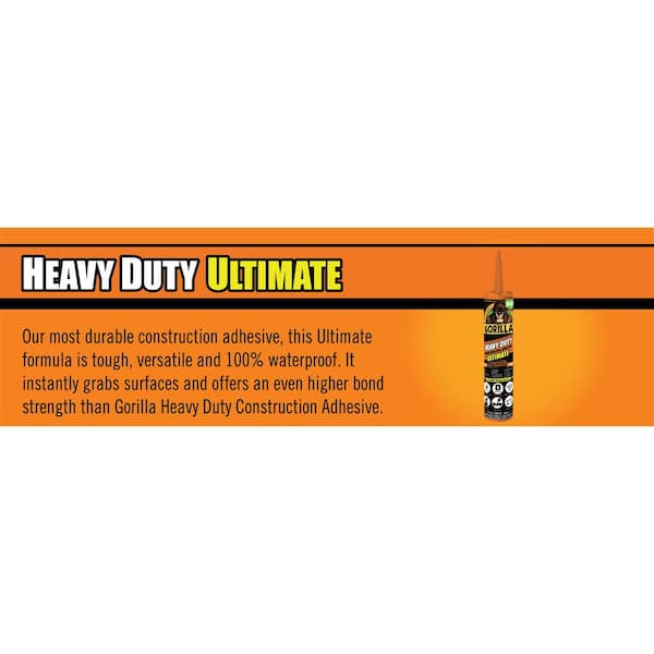 Gorilla Glue Ultimate Heavy Duty Construction Adhesive 8008002, 9 oz  Cartridge, White