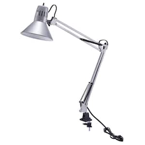 17 in. LED White Swing Arm Desk Lamp with Metal Clamp Mount