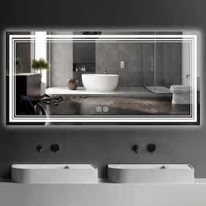 LED 84 in. W x 32 in. H Large Rectangular Frameless Dimmable Front-Lighted Wall Bathroom Vanity Mirror in Silver