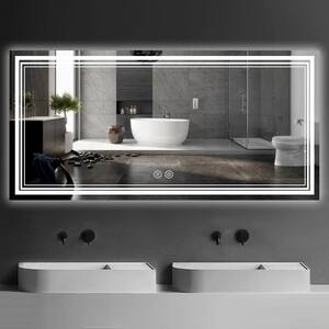 LED 84 in. W x 32 in. H Large Rectangular Frameless Dimmable Front-Lighted Wall Bathroom Vanity Mirror in Silver