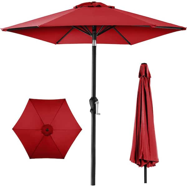 Cubilan 10ft Outdoor Steel Polyester Market Patio Umbrella w/Crank, Easy Push Button, Tilt, Table Compatible - Red