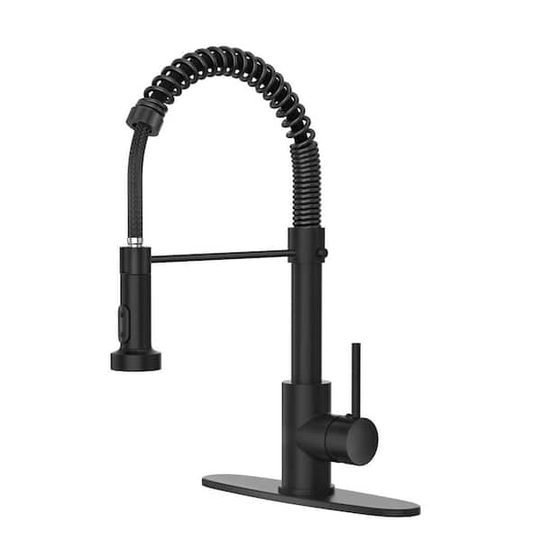 Matte Black 17.7 in. H Pull Out Sprayer Kitchen Faucet with Advanced Spray Single Handle Stainless Steel Sink Faucet
