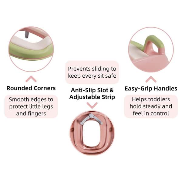 Toddler Potty Seat and Step Stool Elongated Toddler Toilet Seat in Pink with Backrest Soft PU Cushion and Anti-Splash