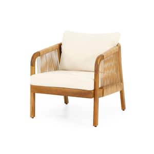 Judland Teak Wood and Wicker Outdoor Patio Lounge Chair with Beige Cushion