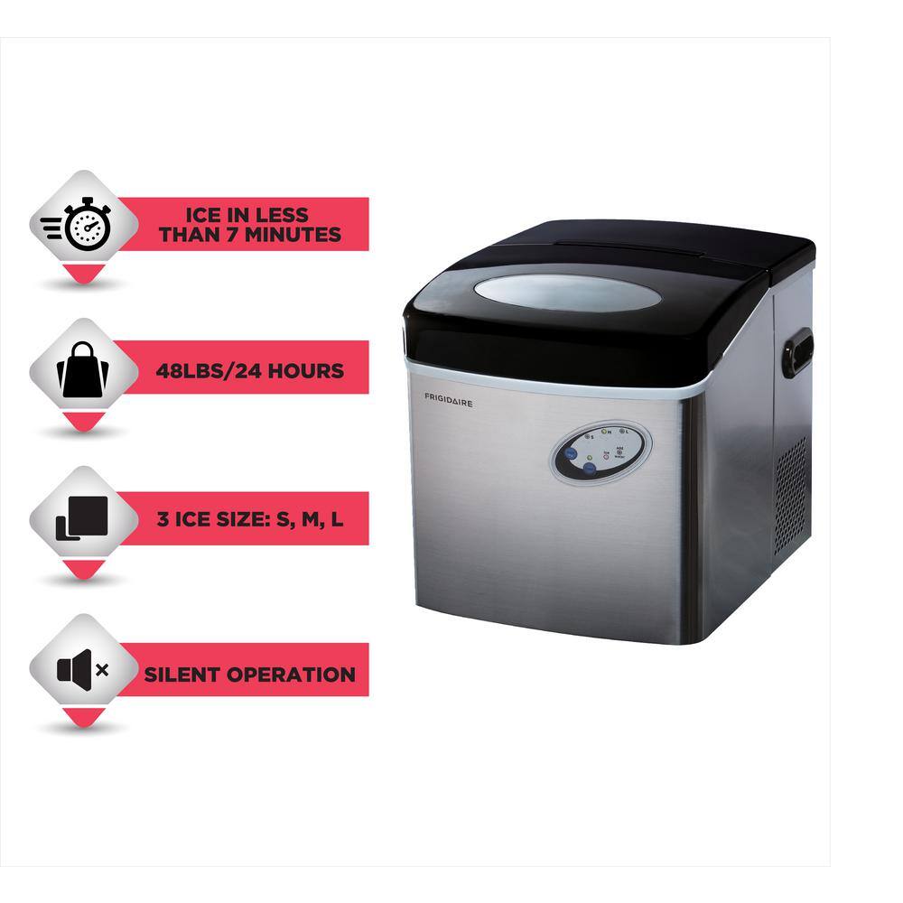 48 lb. Black Stainless Steel Freestanding Ice Maker with LED Control