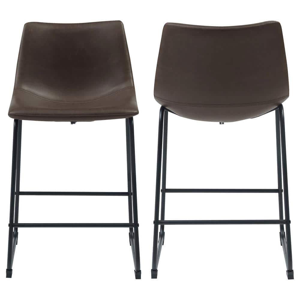 Brown Faux Leather and Metal Counter Stool Set