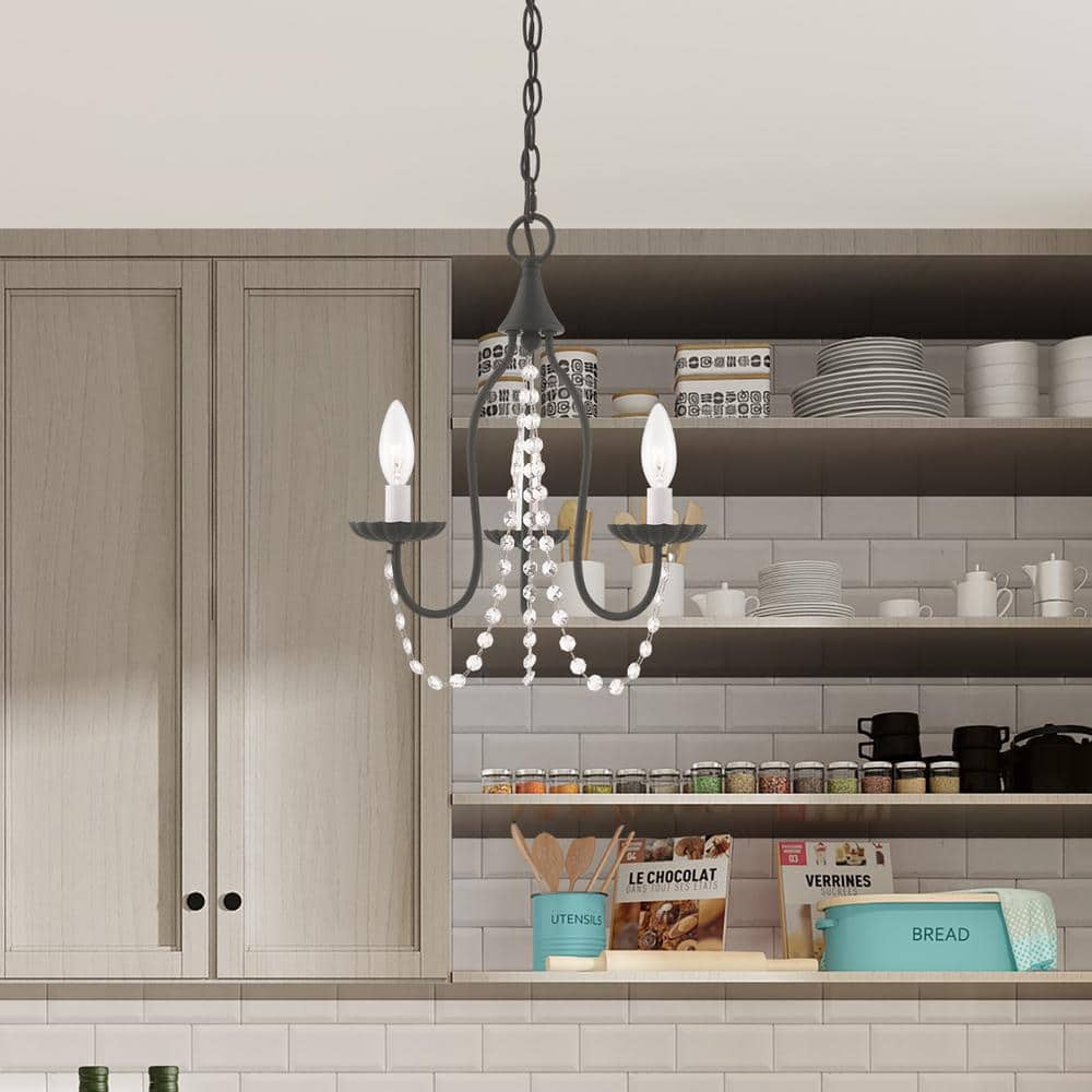 Black Mini Crystal 3-Light Candelabra Chandelier