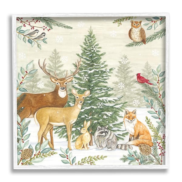 Stupell Industries Woodland Animals in Winter by Deb Strain 1-Piece Framed Graphic Print Animal Poster Art Print 24 in. x 24 in.