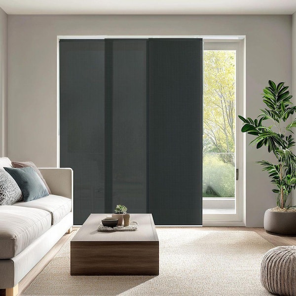 Ballroom Cut-to-Size Grey Light Filtering Adjustable Sliding Panel Track Blind with 23 in Slats Up to 86 in.W x 96 in.L