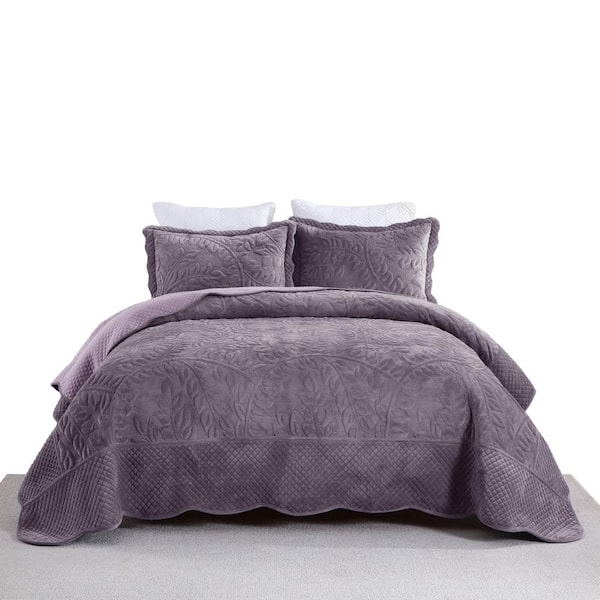 MarCielo Leaf and Vines BYV308 King Size Polyester Velvet Quilt Bedspread Set