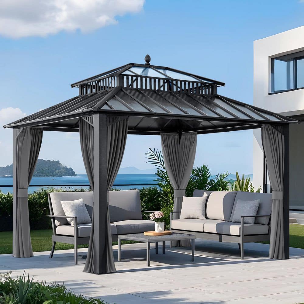 Sunjoy Kingston Grey 12 ft. x 10 ft. Aluminum PC Top Gazebo with
