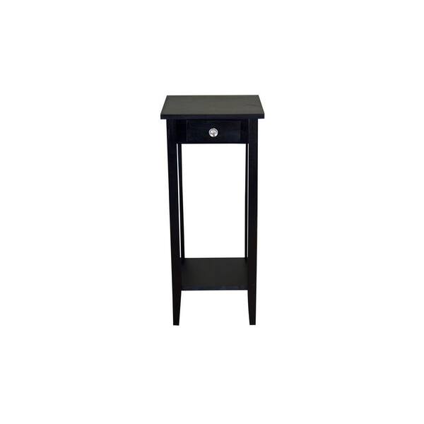 Tall Square Wood End Table With Drawer, Black Side Table With Drawer And Shelf