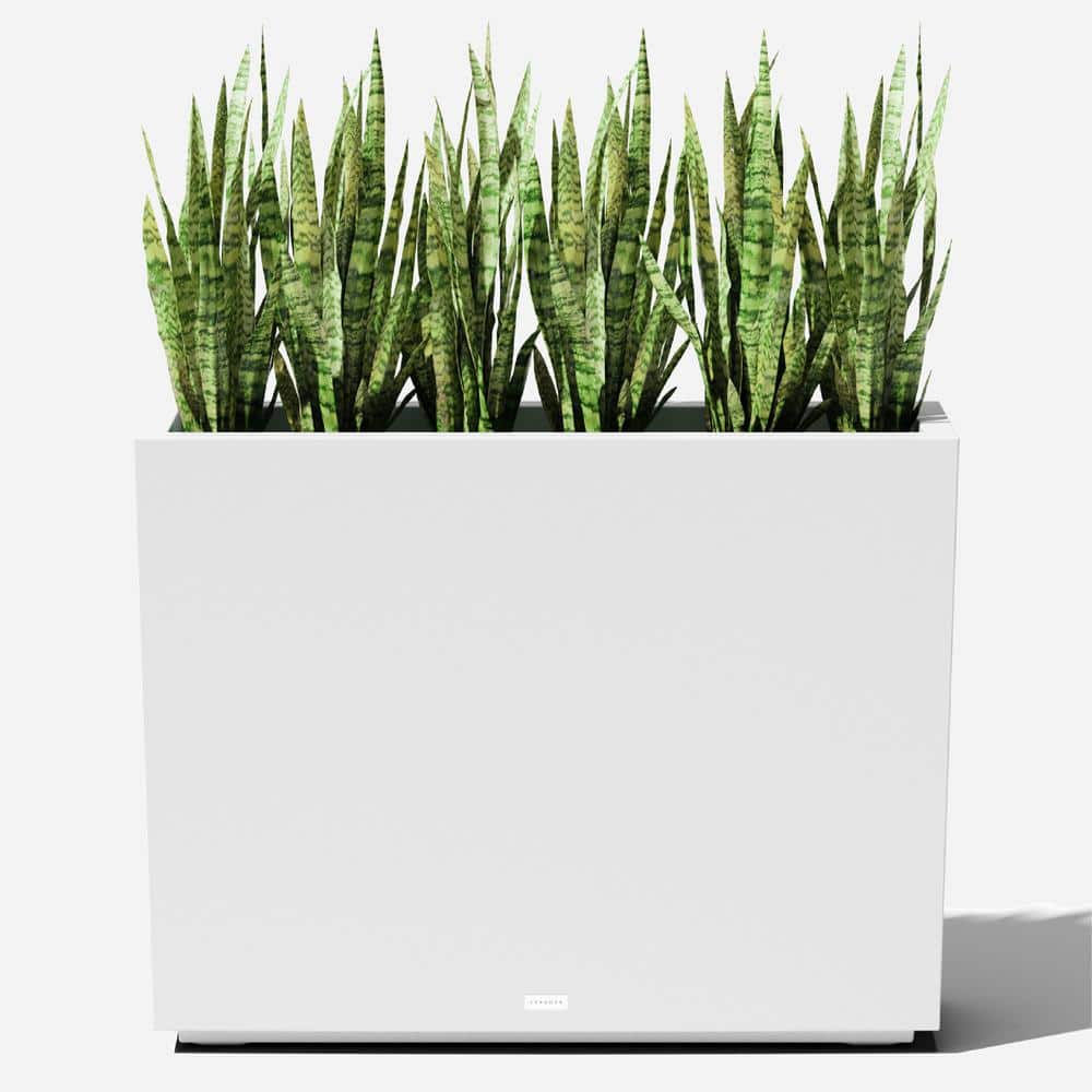 White Rectangular 30" Tall Modern Plastic Planter