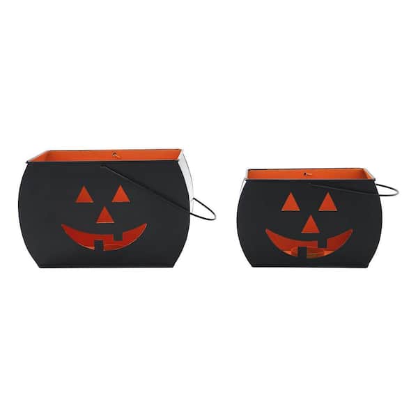 Seasons Crest Black Jack O' Lantern Tealight Halloween Candle Holders Set of 2