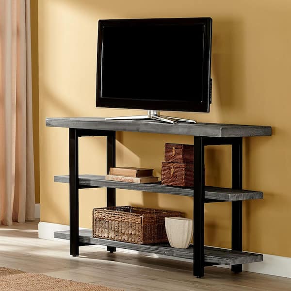 Alaterre Furniture Pomona 48 in. Slate Gray/Black Standard Rectangle Wood Console Table with Storage