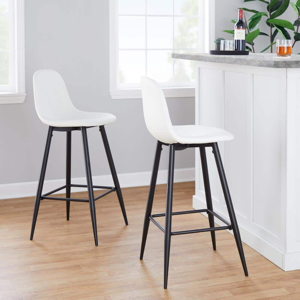 White leather bar 2025 stools with black legs