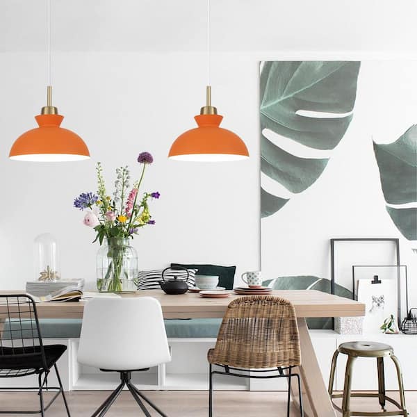 ADSENSTY 1-Light Simple Orange Single Dome Pendant Light with
