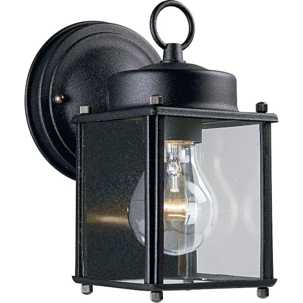 Progress Lighting 1-Light Textured Black Clear Flat Glass Traditional Outdoor Wall Lantern Light
