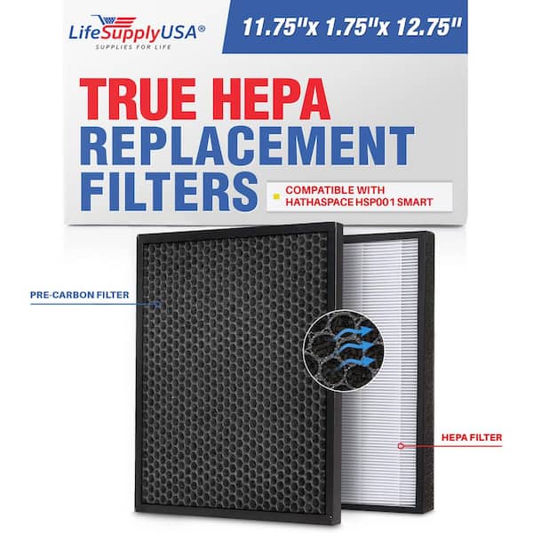 LifeSupplyUSA 2-in-1 True HEPA Air Cleaner Replacement Filter Plus Activated Carbon Charcoal Compatible with Hathaspace HSP001
