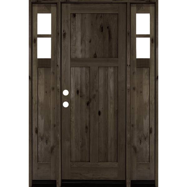 Krosswood Doors 60 in. x 96 in. Knotty Alder 3 Panel Right-Hand/Inswing Clear Glass Black Stain Wood Prehung Front Door with Sidelites