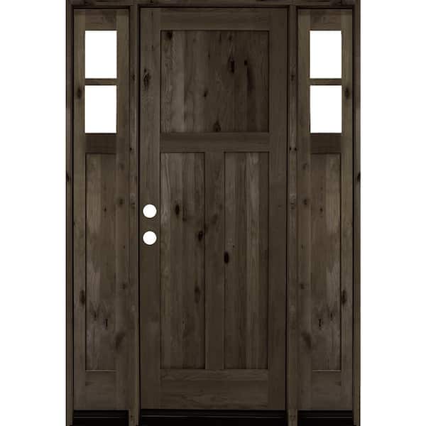Krosswood Doors 70 in. x 96 in. Knotty Alder 3 Panel Right-Hand/Inswing Clear Glass Black Stain Wood Prehung Front Door with Sidelites