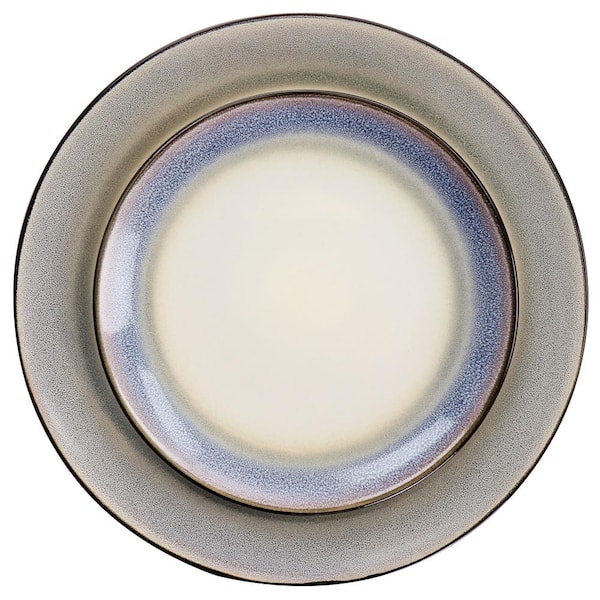 Gibson Elite Couture Bands Round Reactive Glaze Stoneware  Dinnerware Set, Service for Four (16pcs), Blue and Cream: Dinnerware Sets