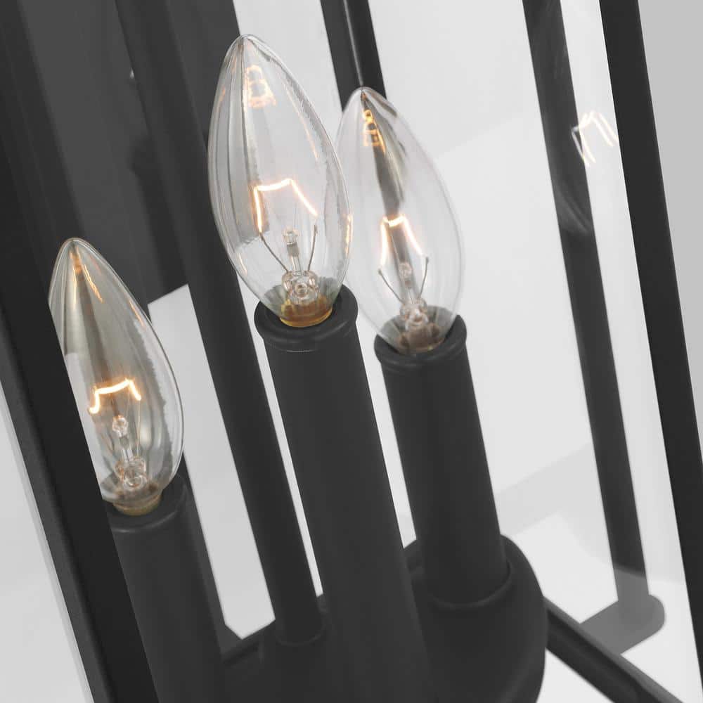 Textured Black 3-Light Outdoor Wall Sconce with Clear Glass Panels
