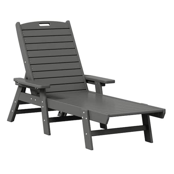 WESTIN OUTDOOR Harlo Gray HDPE All Weather Fade Proof Plastic Reclining Adjustable Backrest Outdoor Patio Chaise Lounge Armchair