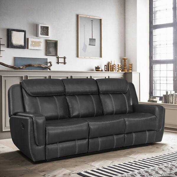Lazzara Colin 86 in. W Straight Arm Faux Leather Rectangle Double
