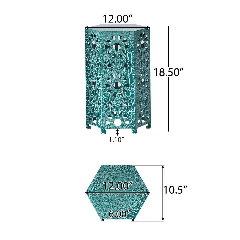 Teal Hexagon Iron Sunburst Outdoor Patio Side Table