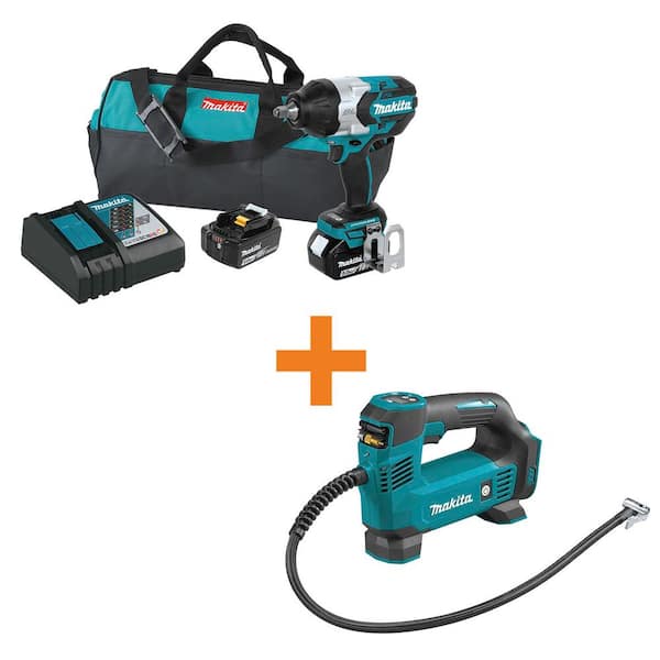 18V LXT Brushless High Torque 1/2 in. Square Drive Impact Wrench kit 5.0Ah with 18V LXT Electric Portable Inflator