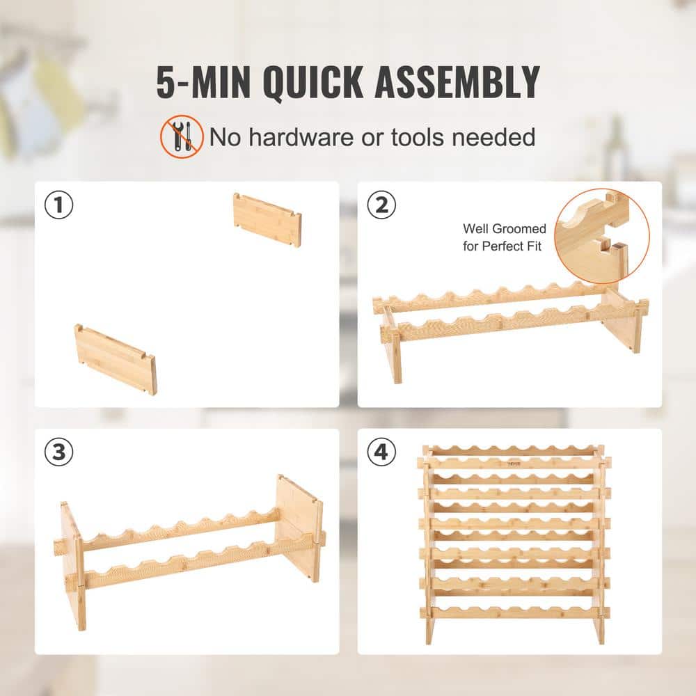 Natural Bamboo 48-Bottle Stackable 6-Tier Wine Rack