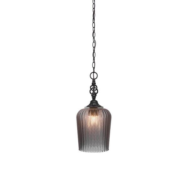 Unbranded Bridgewater 100-Watt 1-Light Matte Black Pendant, Mini Pendant Light with 9 in. Smoke Glass Shade and No Bulbs Included