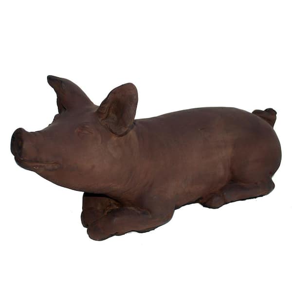 Nichols Bros. Stoneworks Cast Stone Brother Pig Garden Statue - Dark Walnut