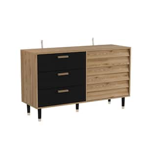 Burly Wood Color and Black 28.7 in. Height Rectangle Wooden Storage Cabinet, Sideboard, Dresser with 6 Drawers