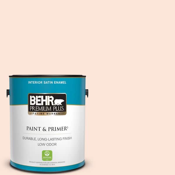 BEHR PREMIUM PLUS 1 gal. #210A-1 Cool Cream Satin Enamel Low Odor Interior Paint & Primer