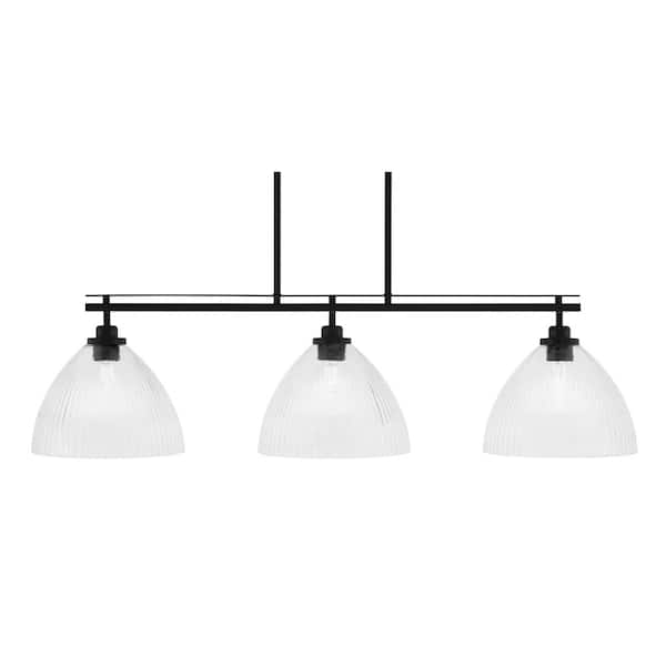 Unbranded Monroe 3-Light, Matte Black Billiard Light, Any room with 10.75 in. Clear Ribbed Glass Shades no bulbs included