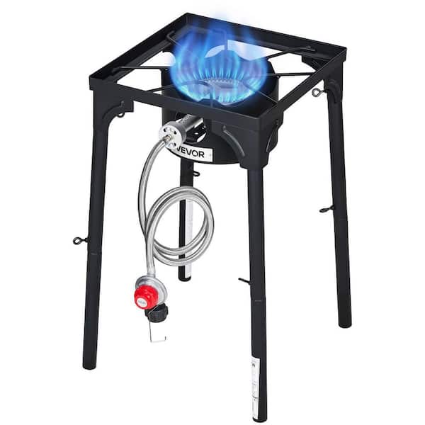 Single Burner Outdoor Propane Gas Stove, 100,000 BTU LPG Camping Cooker, Durable Carbon Steel Design with Stand