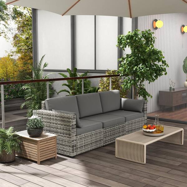 Outsunny Brown Wicker Outdoor Couch with Gray Cushions 860 308V00GY The Home Depot
