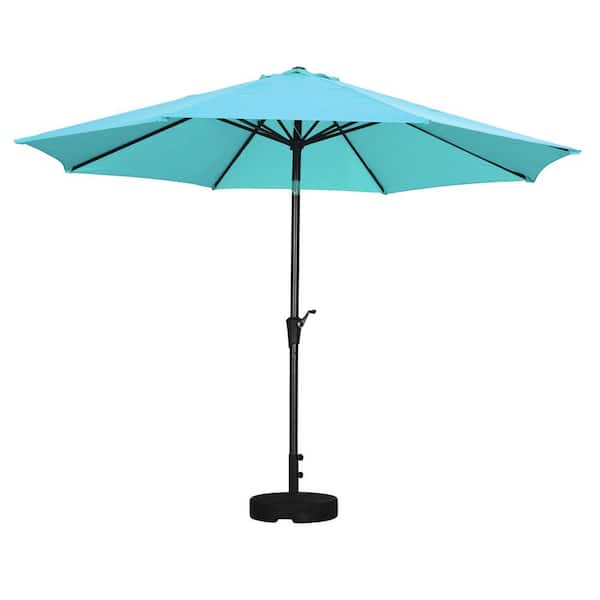 OVASTLKUY 11 ft. Market Outdoor Patio Umbrella with Push Button Tilt and Crank in Blue with Base